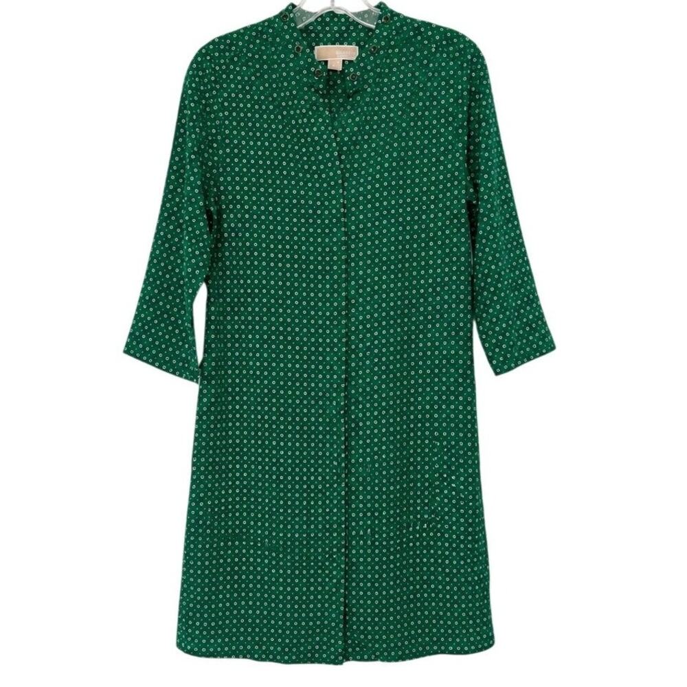 Michael Kors Dress 3/4 Sleeve Green Size Small Polka Dot Print Wear to Work
